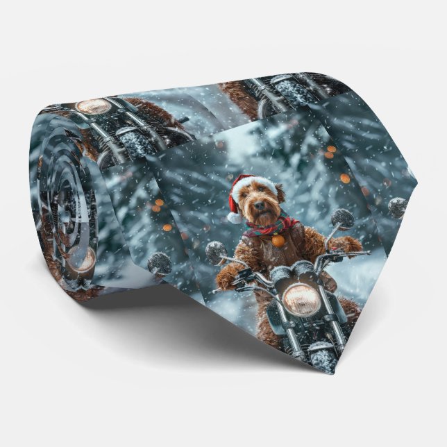 Airedale Dog Riding Motorcycle Christmas Neck Tie (Rolled)