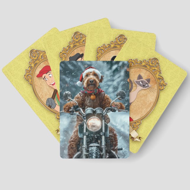 Airedale Dog Riding Motorcycle Christmas Old Maid Cards (Back)