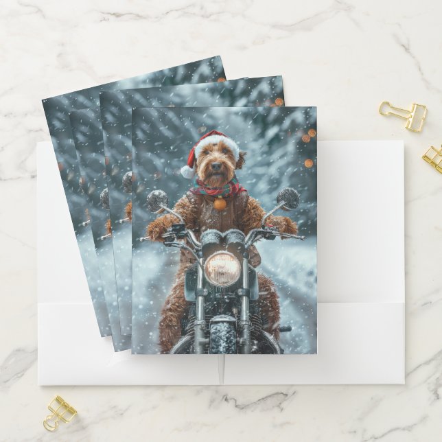 Airedale Dog Riding Motorcycle Christmas Pocket Folder (In Situ)