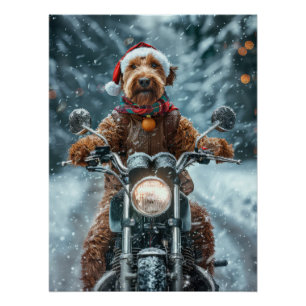 Airedale Dog Riding Motorcycle Christmas Poster