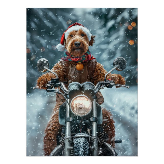 Airedale Dog Riding Motorcycle Christmas Poster (Front)