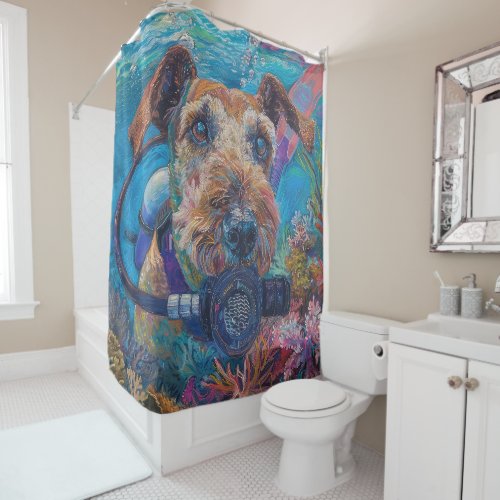 Airedale Dog Scuba Diving Underwater Shower Curtain