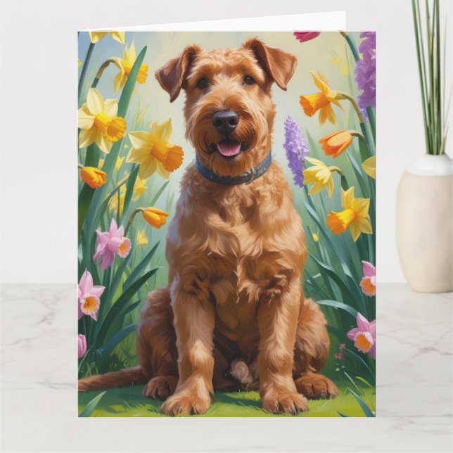 Airedale Dog Spring Flowers Painting Card (Front)