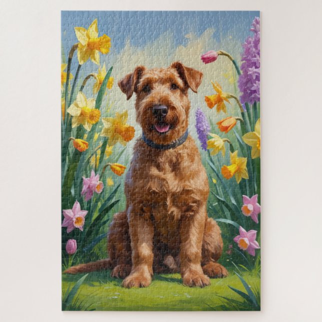 Airedale Dog Spring Flowers Painting Jigsaw Puzzle (Vertical)