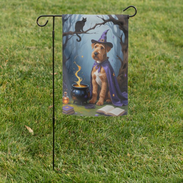 Airedale Dog Whimsical Halloween Painting Garden Flag (In SItu)