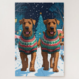 Airedale Dogs Christmas Snow Holiday Jigsaw Puzzle
