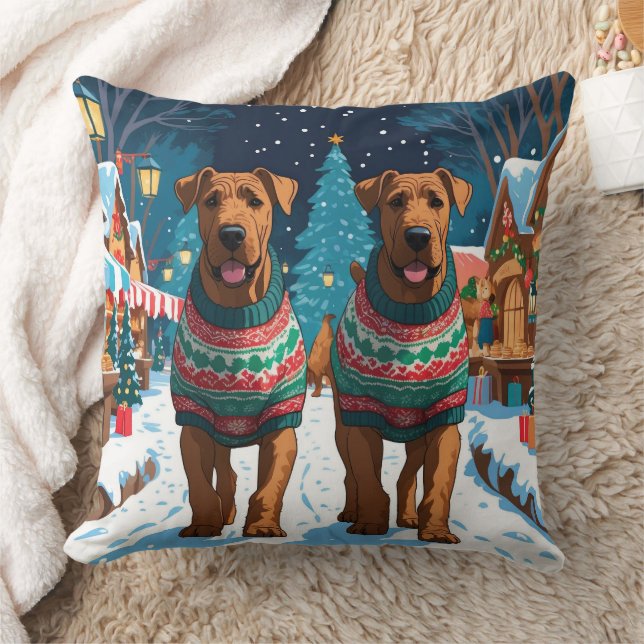 Airedale Dogs Christmas Snow Holiday Throw Pillow (Blanket)