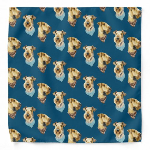 Airedale Dogs Pattern on Sky Blue Bandana