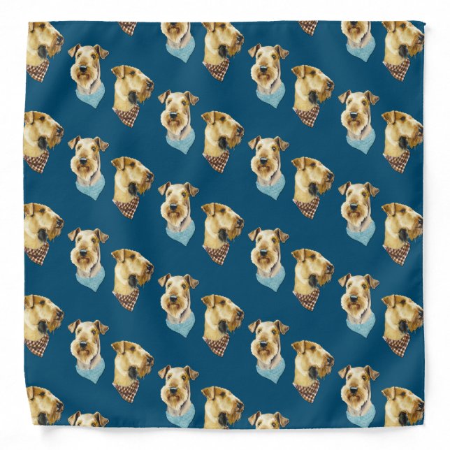 Airedale Dogs Pattern on Sky Blue Bandana (Front)