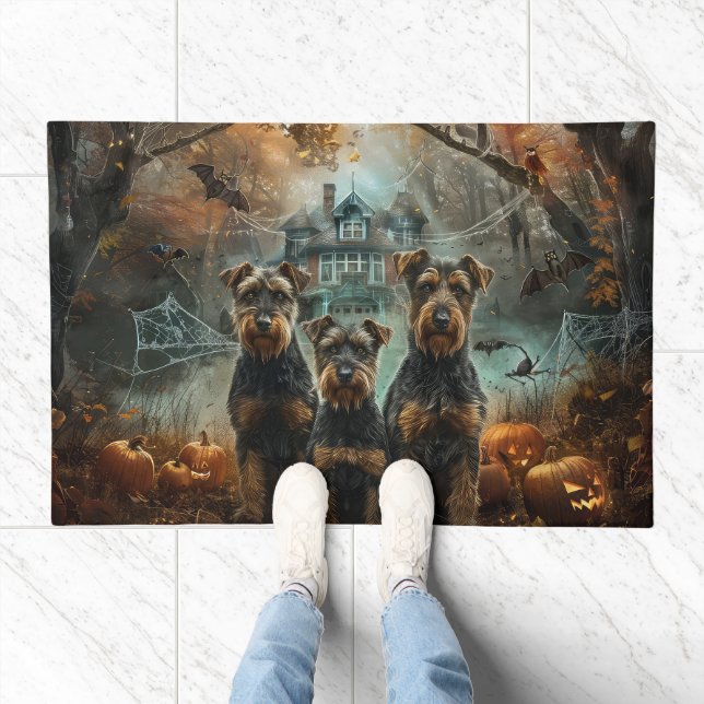 Airedale Halloween Night Doggy Delight Doormat (Indoor)