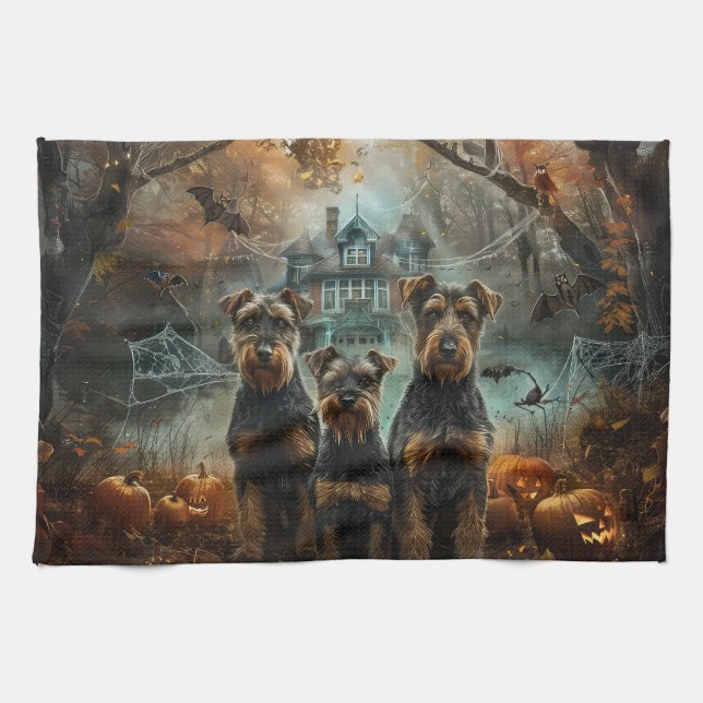 Airedale Halloween Night Doggy Delight Kitchen Towel (Horizontal)