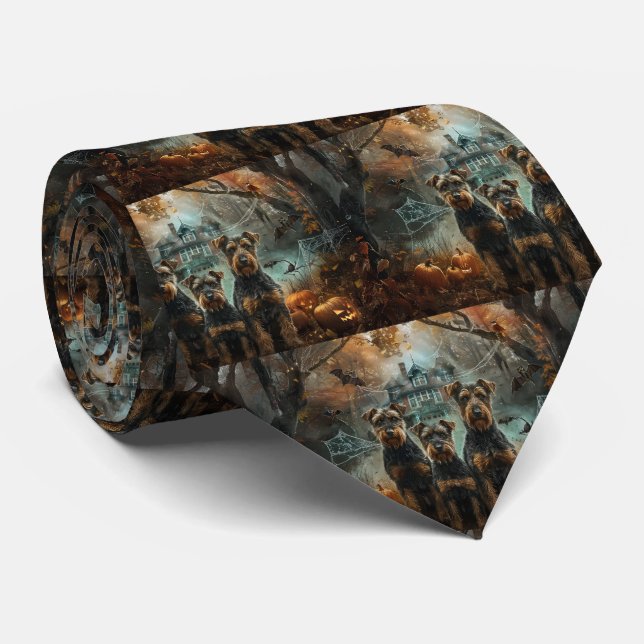 Airedale Halloween Night Doggy Delight Neck Tie (Rolled)