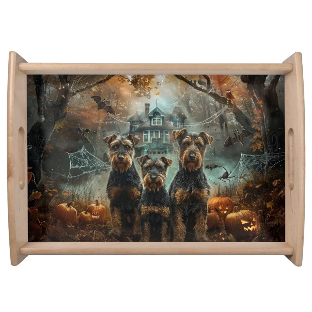 Airedale Halloween Night Doggy Delight Serving Tray (Front)