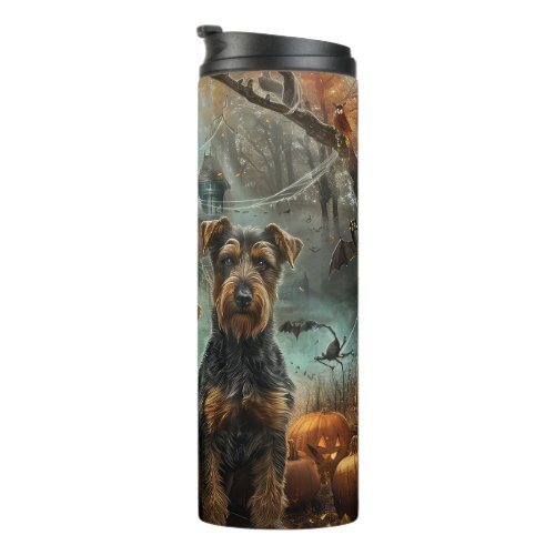 Airedale Halloween Night Doggy Delight Thermal Tumbler