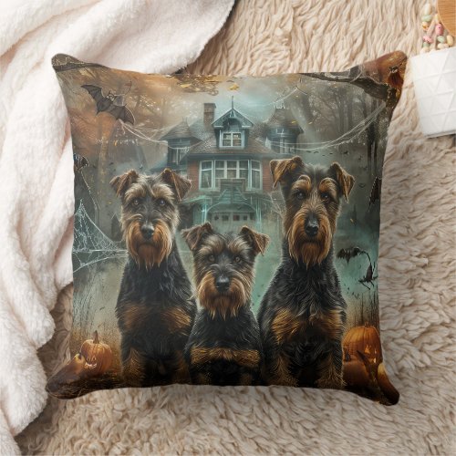 Airedale Halloween Night Doggy Delight Throw Pillow