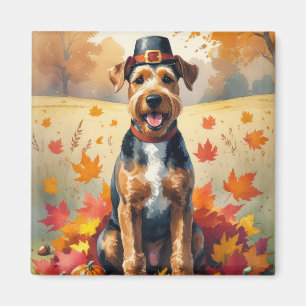 Airedale  in Autumn Leaves Thanksgiving Art Magnet