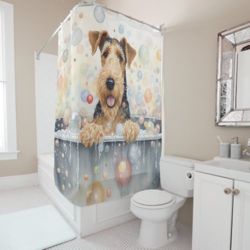 Airedale in Bathtub Watercolor Dog Art Shower Curtain