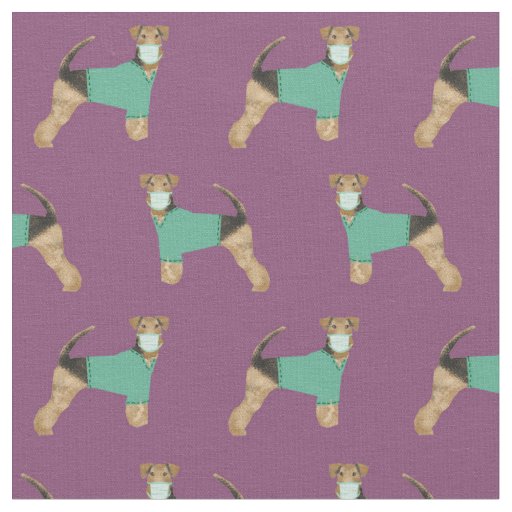 Airedale in scrubs dark purple fabric