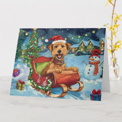 Airedale in Sleigh Snow Christmas Card