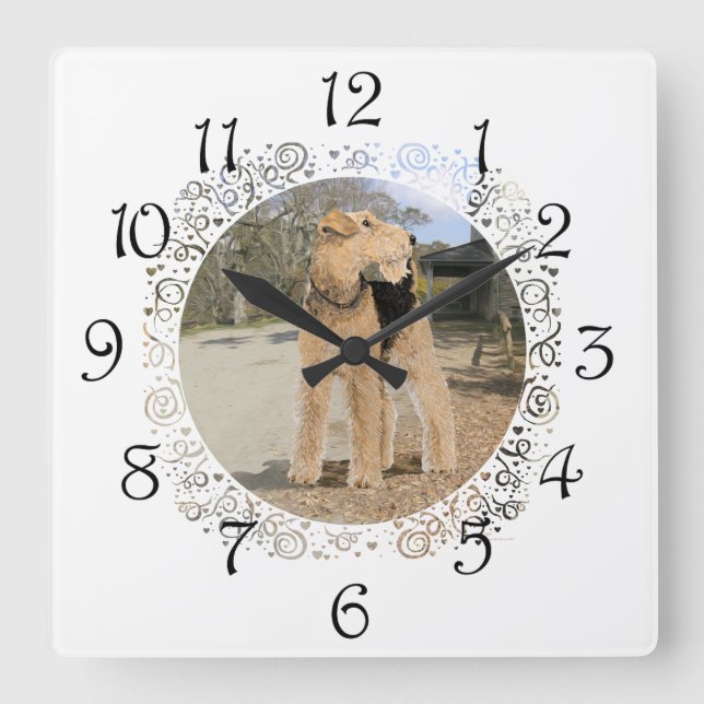 Airedale in the Stable Yard Square Wall Clock (Front)