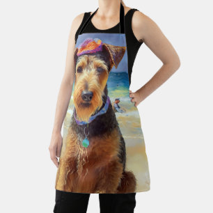 Airedale on Beach, summer gift for dog lovers Apron