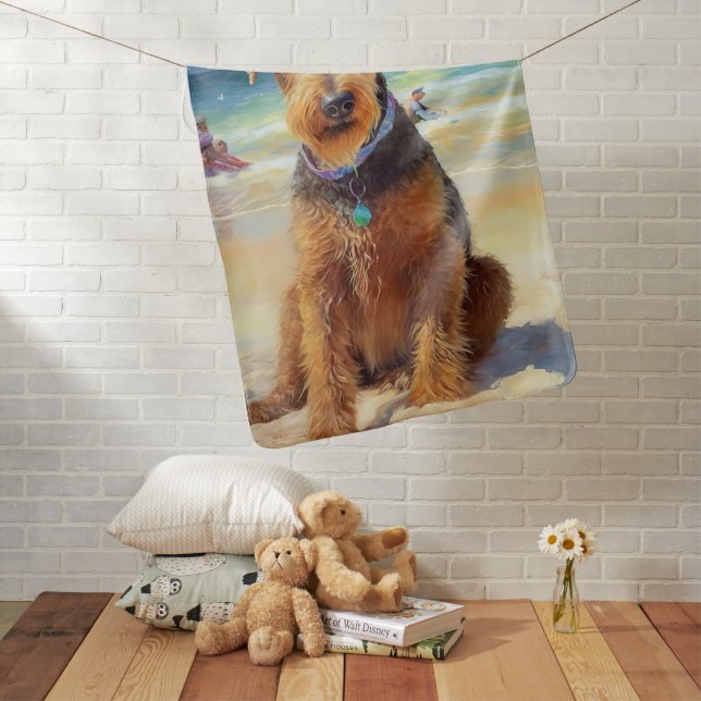 Airedale on Beach, summer gift for dog lovers  Baby Blanket (In Situ)