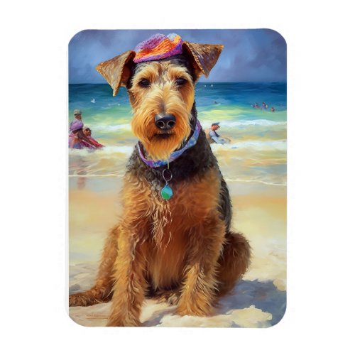 Airedale on Beach summer gift for dog lovers  Magnet