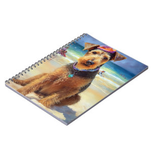 Airedale on Beach, summer gift for dog lovers Notebook