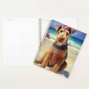 Airedale on Beach, summer gift for dog lovers Planner