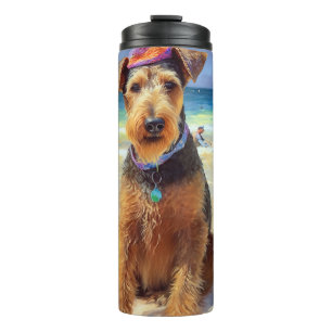 Airedale on Beach, summer gift for dog lovers  Thermal Tumbler