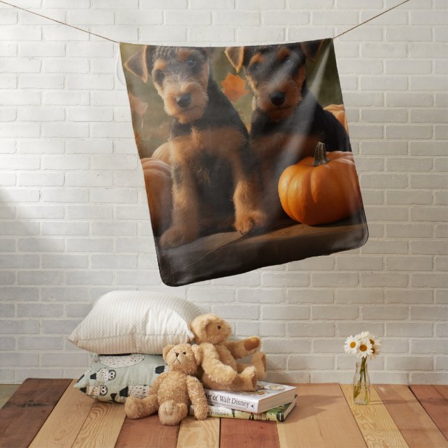 Airedale Puppy Autumn Delight Pumpkin Baby Blanket (In Situ)