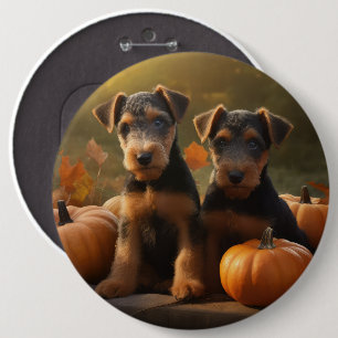 Airedale Puppy Autumn Delight Pumpkin Button