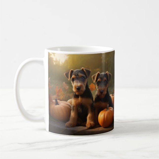 Airedale Puppy Autumn Delight Pumpkin Coffee Mug (Left)