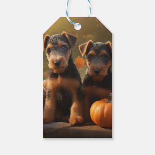 Airedale Puppy Autumn Delight Pumpkin Gift Tags