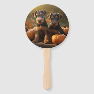 Airedale Puppy Autumn Delight Pumpkin Hand Fan