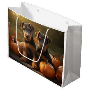 Airedale Puppy Autumn Delight Pumpkin Large Gift Bag