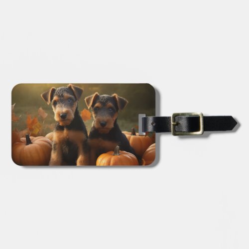 Airedale Puppy Autumn Delight Pumpkin Luggage Tag