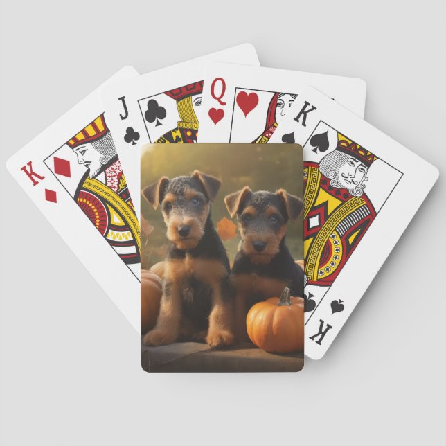 Airedale Puppy Autumn Delight Pumpkin Poker Cards (Back)