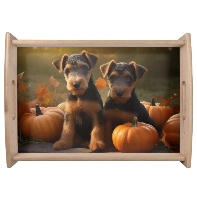 Airedale Puppy Autumn Delight Pumpkin Serving Tray (Front)