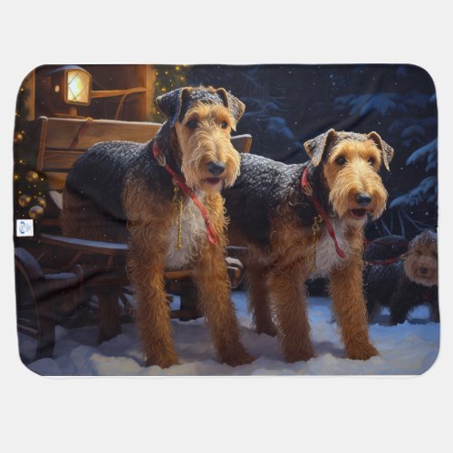 Airedale Snowy Sleigh Ride Christmas Decor   Baby Blanket
