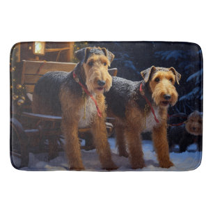Airedale Snowy Sleigh Ride Christmas Decor Bath Mat