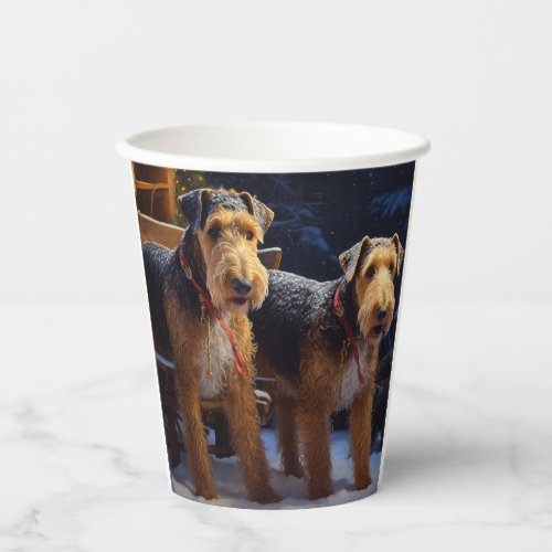 Airedale Snowy Sleigh Ride Christmas Decor   Paper Cups