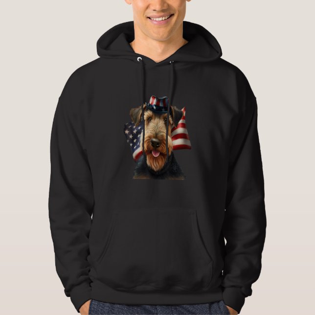 Airedale Terrier 4th of July  Airedale Terrier Ame Hoodie (Front)
