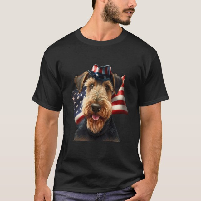 Airedale Terrier 4th of July  Airedale Terrier Ame T-Shirt (Front)