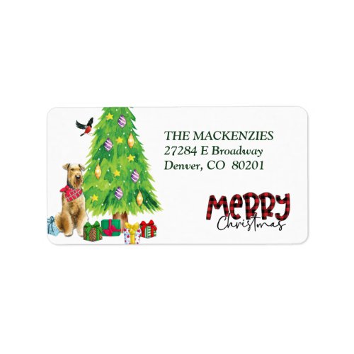 Airedale Terrier and Christmas Tree Return Address Label