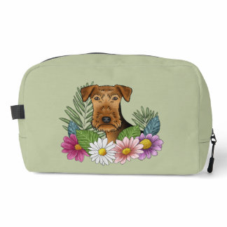 Airedale Terrier And Colorful Summer Flowers Green Dopp Kit