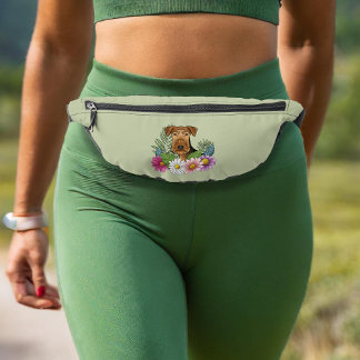 Airedale Terrier And Colorful Summer Flowers Green Fanny Pack