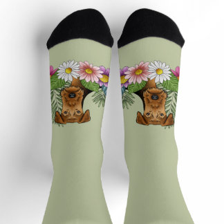 Airedale Terrier And Colorful Summer Flowers Green Socks