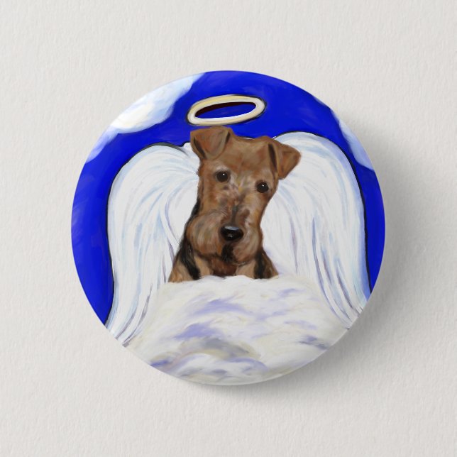 Airedale Terrier Angel Button (Front)