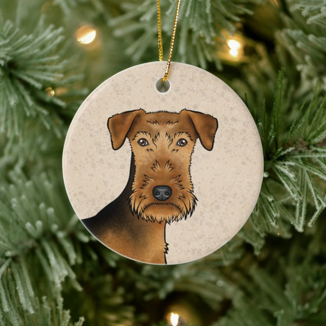 Airedale Terrier Bingley Terrier Dog Head And Name Ceramic Ornament (Tree)